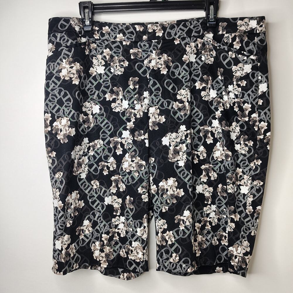 Coldwater Creek Natural Fit‎ Bermuda Shorts Womens 16 Floral Print on Black